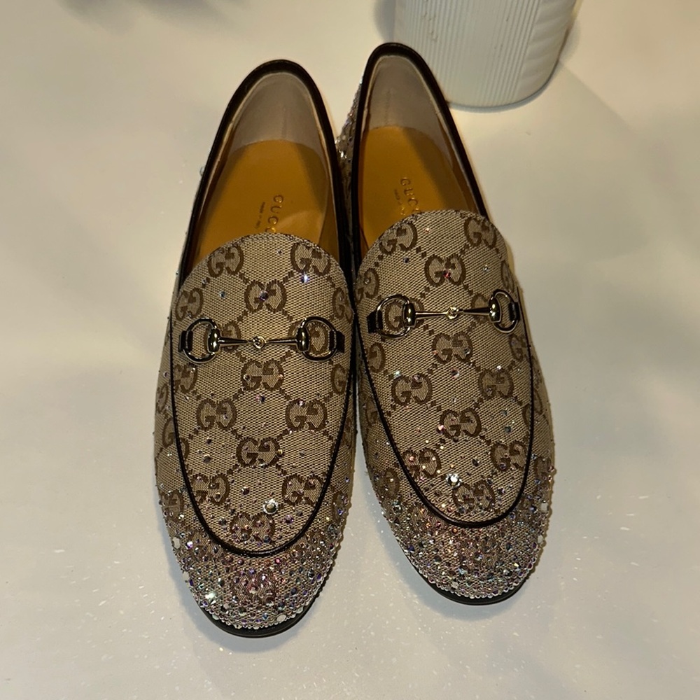 Gucci Brown and Silver Loafers Iconic GG Design